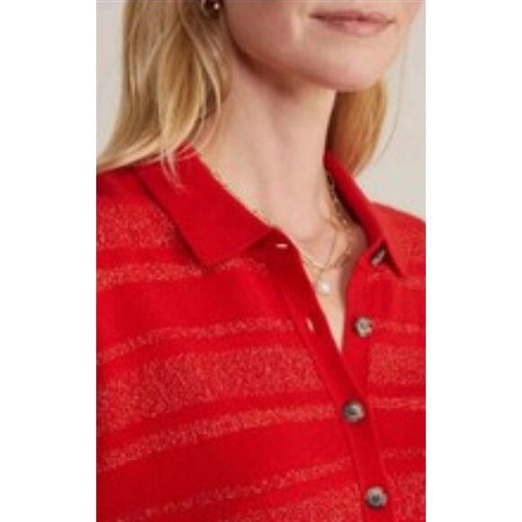 Vineyard Vines 100% Cashmere Red Velvet Shine Stripe Polo Women’s Pullover XXS - Picture 9 of 11